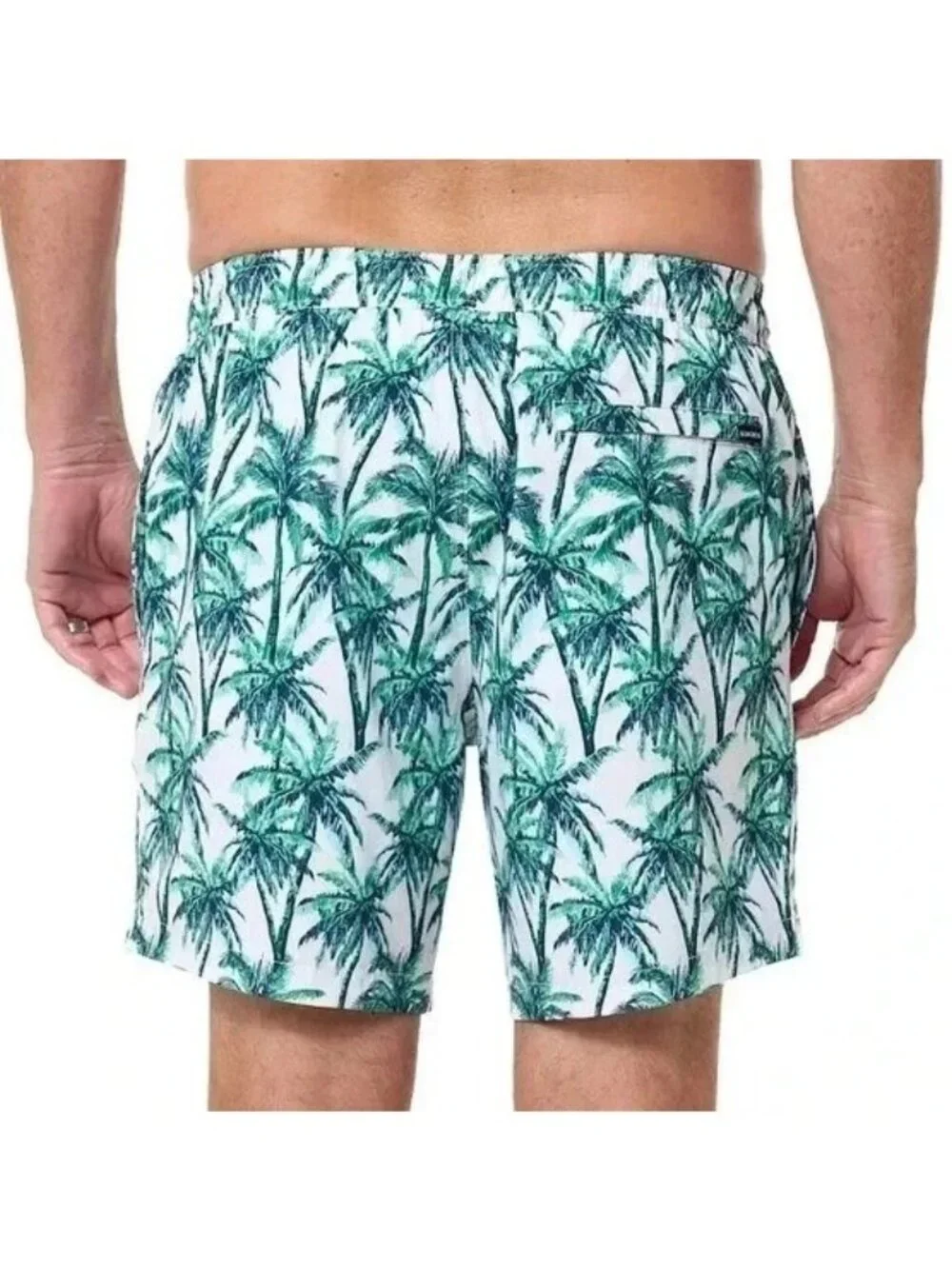 NWT Bonobos Men's M Green 7-Inch Inseam Swim Shorts Palm Tree Print Mesh Liner